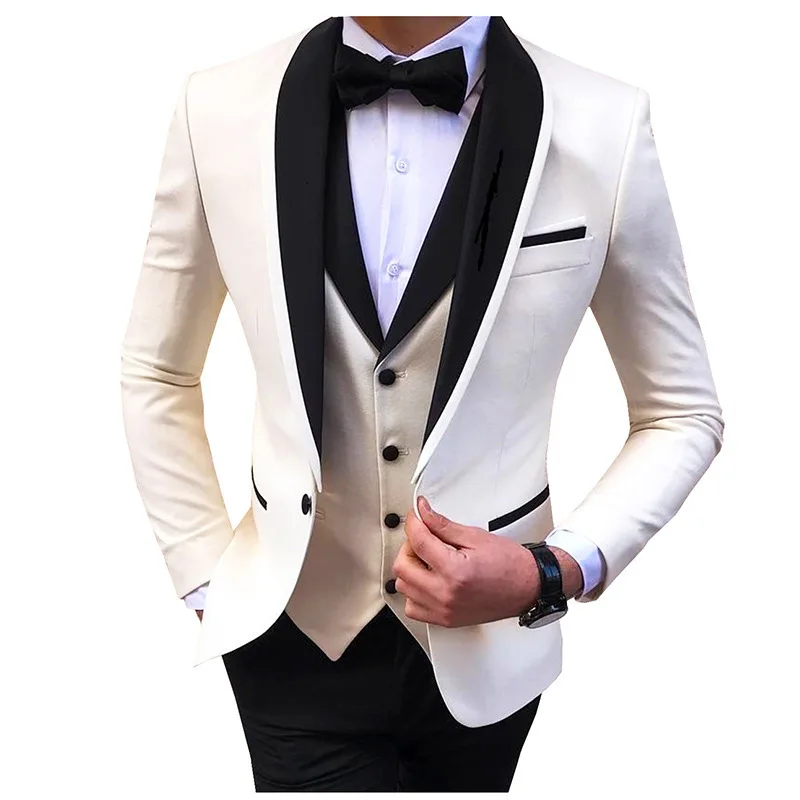 

2023 Fashion New Men Business 3 Pcs Suits Set Coat Trousers / Male Slim Wedding Groomsmen Colorblock Blazers Jacket Pants Vest