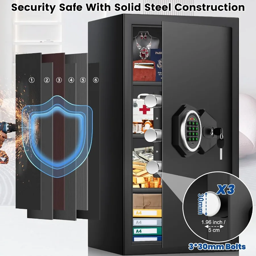 Large Home Safe Box Fireproof Waterproof with A4 Fireproof Bag and Backlit Keypad 5.6 Cu Ft Antitheft Fireproof Safe with 3 Rem
