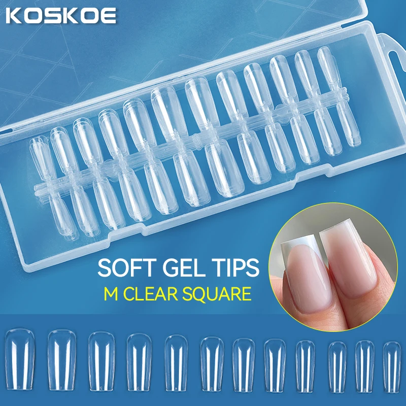 KOSKOE 240pcs /Box Transparent  Press on False Nails Almond Oval Coffin Square Full Cover UV Gel Nails Fake Tips Extension Tool