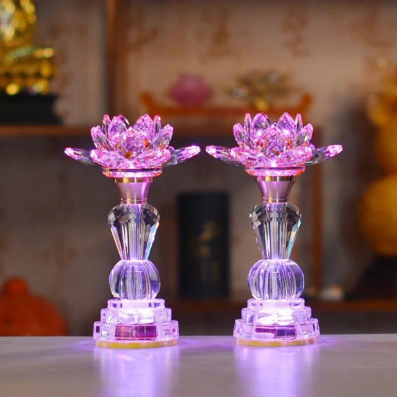 2pcs Crystal Colorful Lamp Decoration Home Plug-in Accessories Buddha Hall Ornaments Traditional Supplies