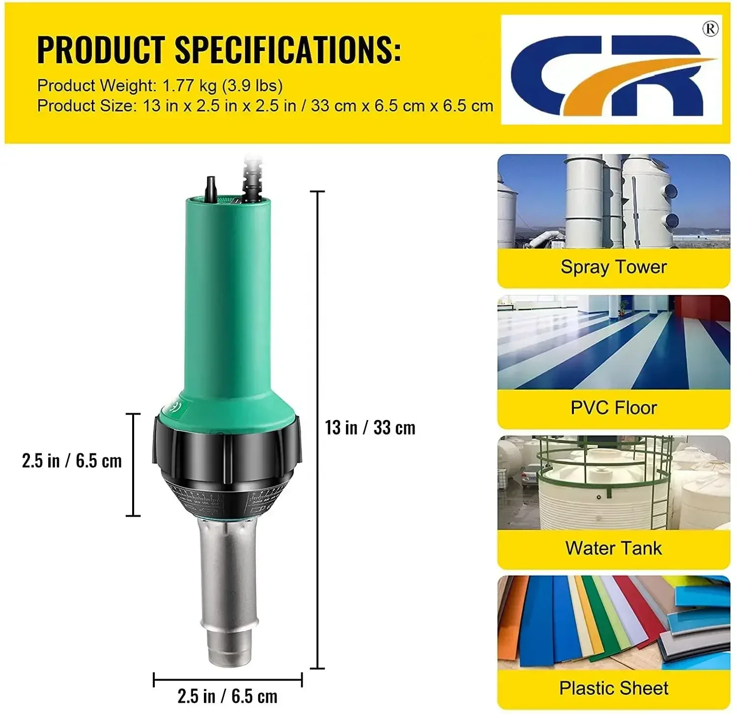 

NEW Professional 1600W Heat Kits Hot Air Blast Torch With 5pcs Welding Nozzles PVC TPO Roof Membrane Hand Plastic Welder Tool