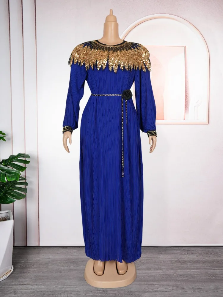 

Африканские платья Дашики с блестками для женщин, летние африканские платья с длинным рукавом и круглым вырезом размера плюс, длинное платье макси, мусульманские платья Абая