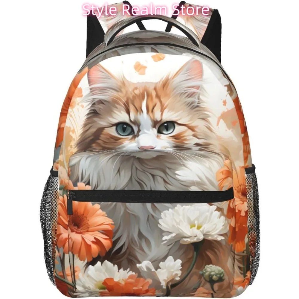 

Spring Flower Cat Lightweight Laptop Backpack Lightweight Multipurpose Travel Casual Daypack Unisex College Backapcks for Men Wo