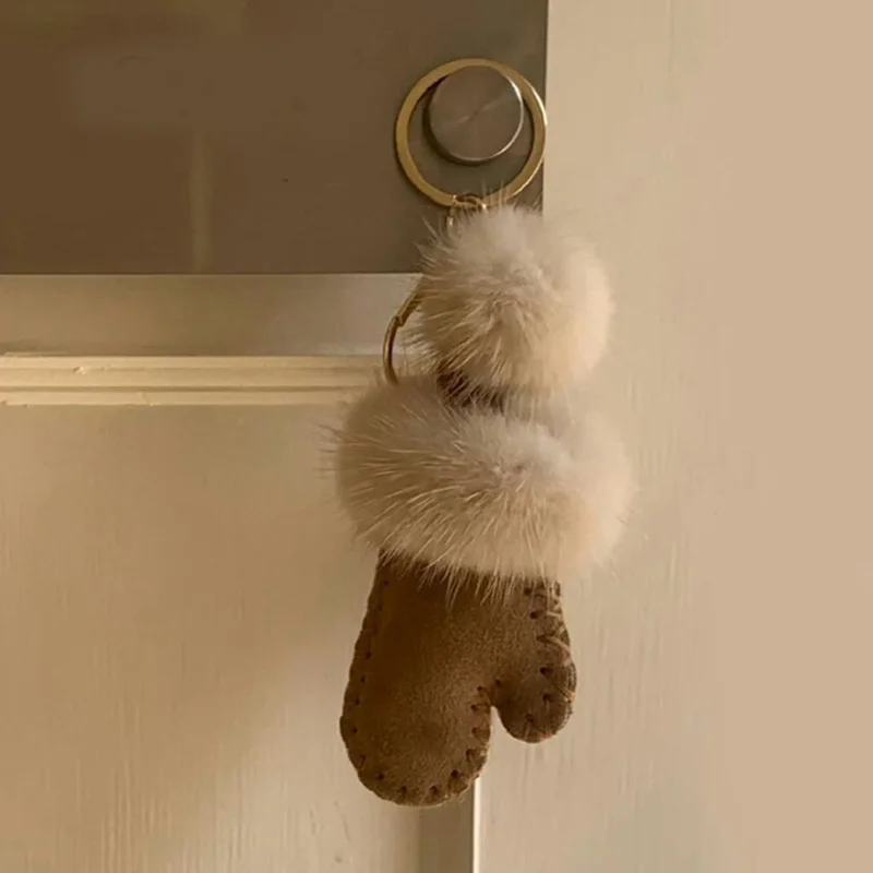موضة جديدة الفراء القطيفة قفاز صغير قلادة مجوهرات حقيبة الديكور قفازات صغيرة المفاتيح معلقة إكسسوارات جذابة
