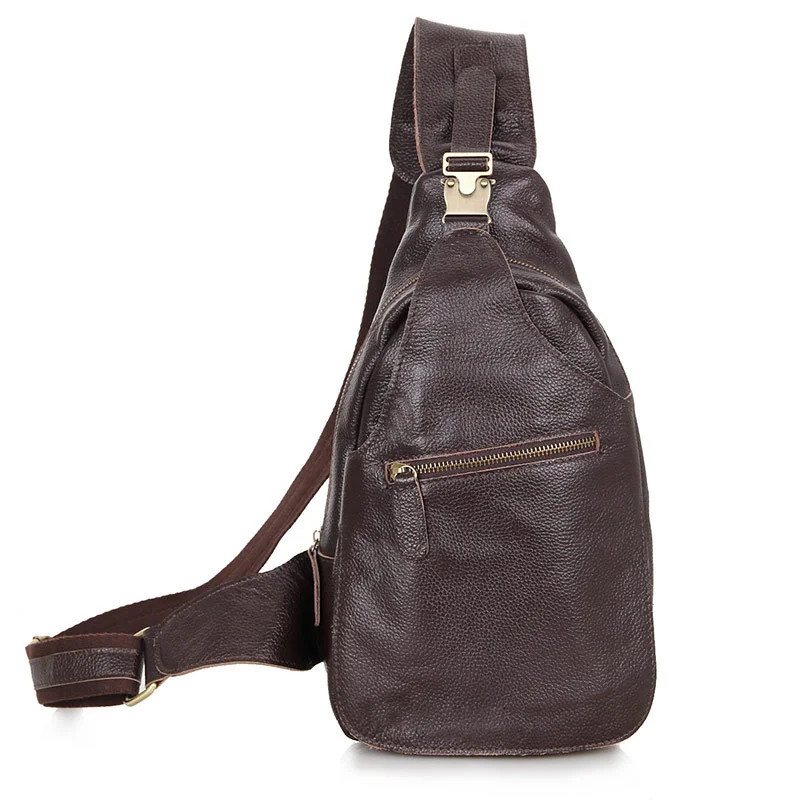 Imagem -03 - Bolsa de Peito de Couro Genuíno dos Homens de Couro Macio Cowskin Masculino Bolsa de Couro Crossbody Pacote de Peito Bolsas de Estilingue Masculino