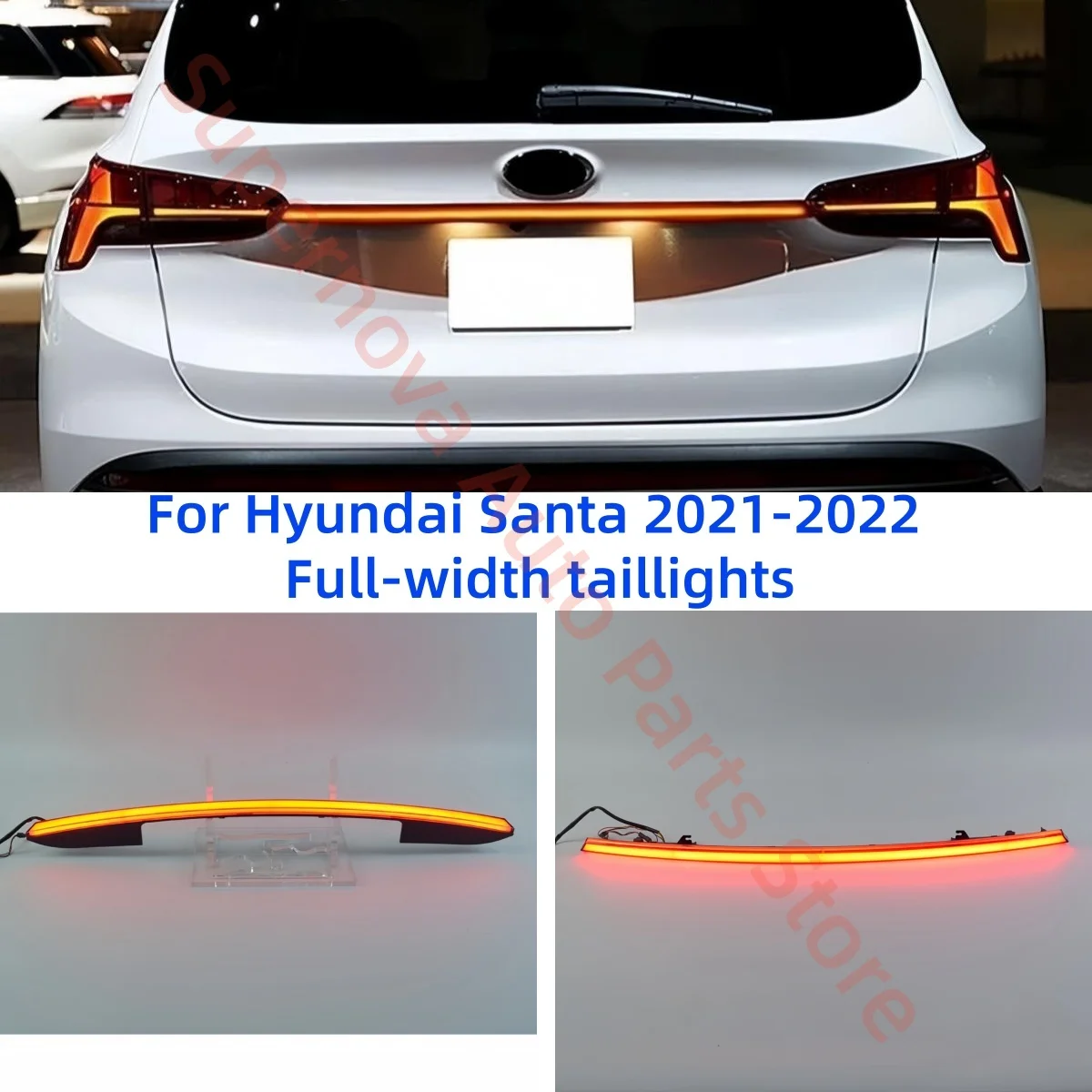 Fit for Hyundai Santa 2021-2022 Full-width taillights Modification LED Brake lights Turn signal Warning light Tail wing lights