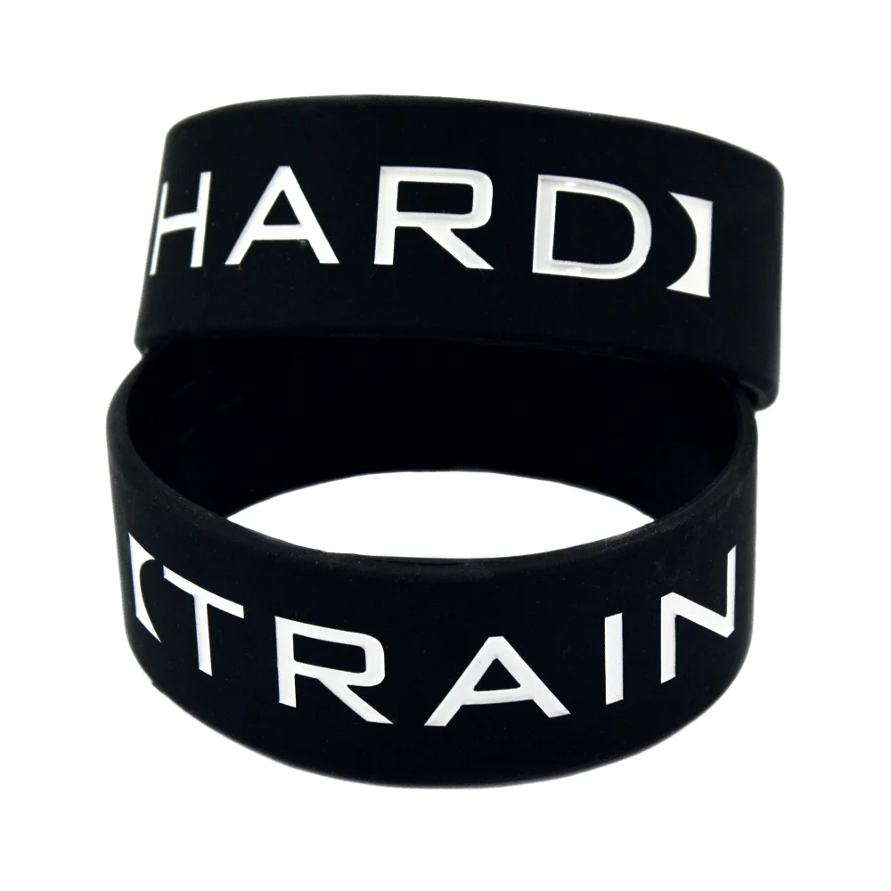 1 PC Train Hard Silicone Bracelet One Inch Wide Sport Band Black Bangle Bracelets