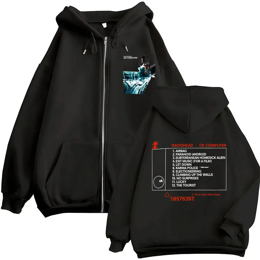 Rock Band Radiohead Ok Computer Album Tour Merch Zipper Hoodies Men Women Fashion Casual Zip Up Hooded Sweatshirts Coats Jackets