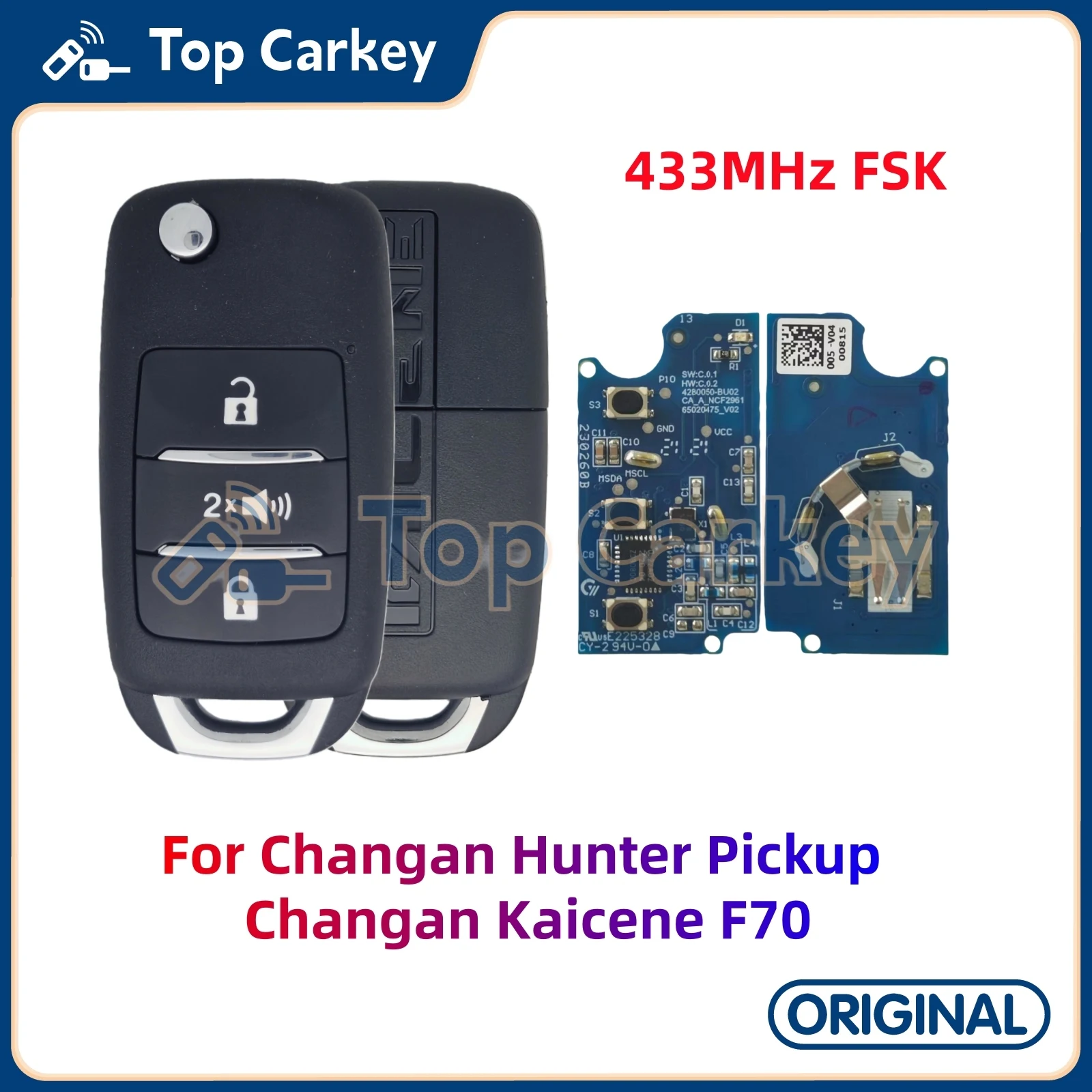 TopCarkey الأصلي الوجه للطي مفتاح بعيد فوب 3 أزرار 433 ميجا هرتز FSK ل Changan هنتر لاقط Changan Kaicene F70 #1
