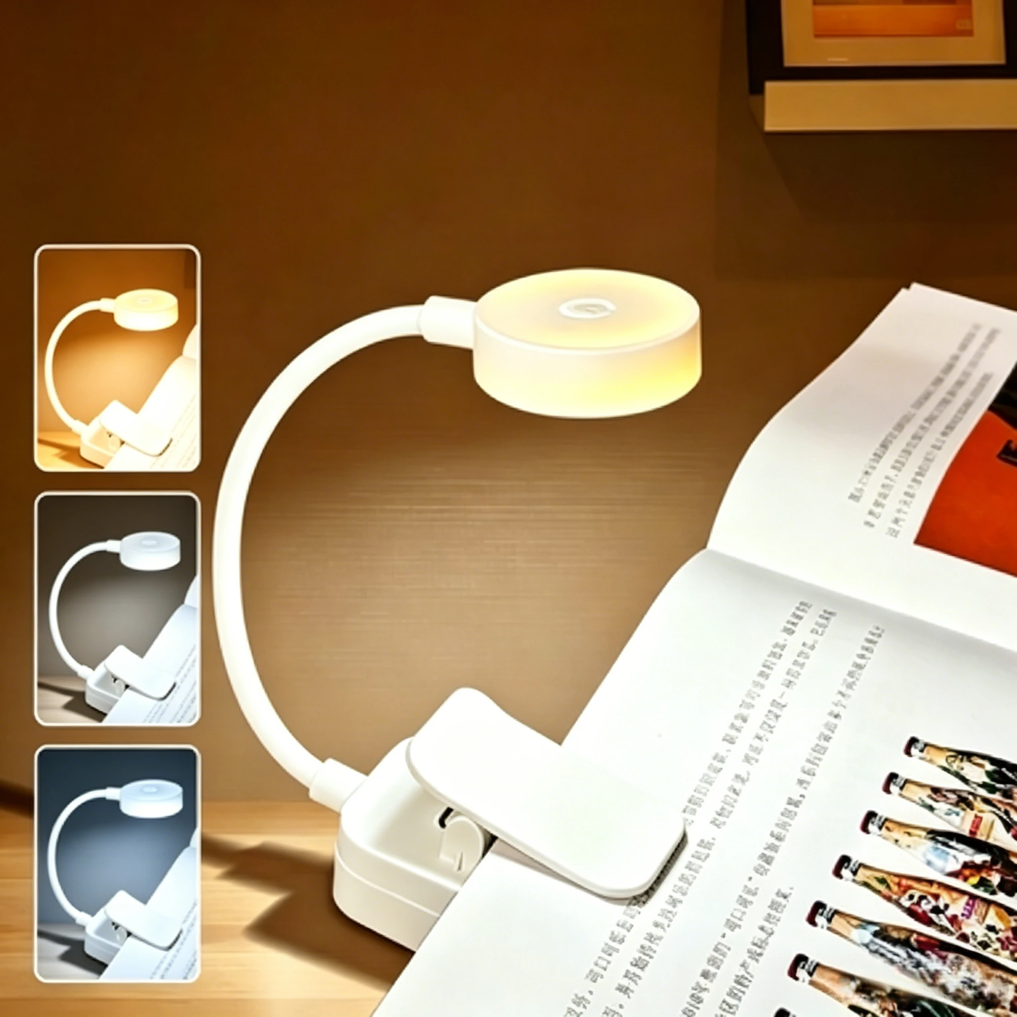 Clip on Book Light Rechargeable Mini Reading Lamp 3 Color Temperature Dimmable 360° Rotation Desk Night Light for Study Bedroom