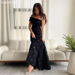 Customized Saudi Arabia Formal Dress Dearin One Shoulder Mermaid Floor Length Skirts Draped Applique Flower Bespoke Occasion Dre