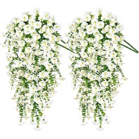 75cm White Crochet Artificial Flower Morning Glory Wall Hanging Faux Violet Plants Hanging Flower Vine Home Garden Wedding Decor