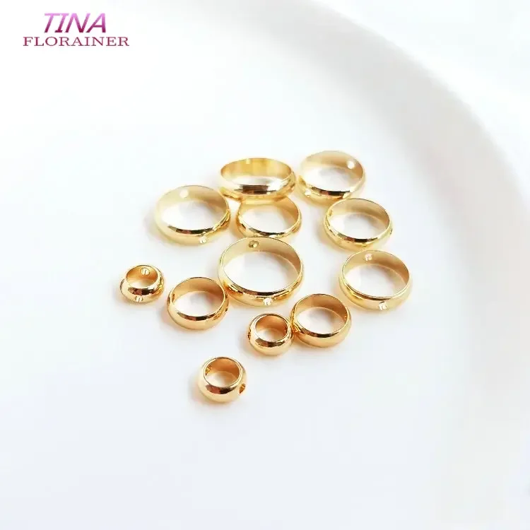 10PCS 4MM 6MM 8MM 10MM 14K Gold Color Plated Brass Beads 2 holes Oval Connect Charms High Quality Diy Jewelry Accessories