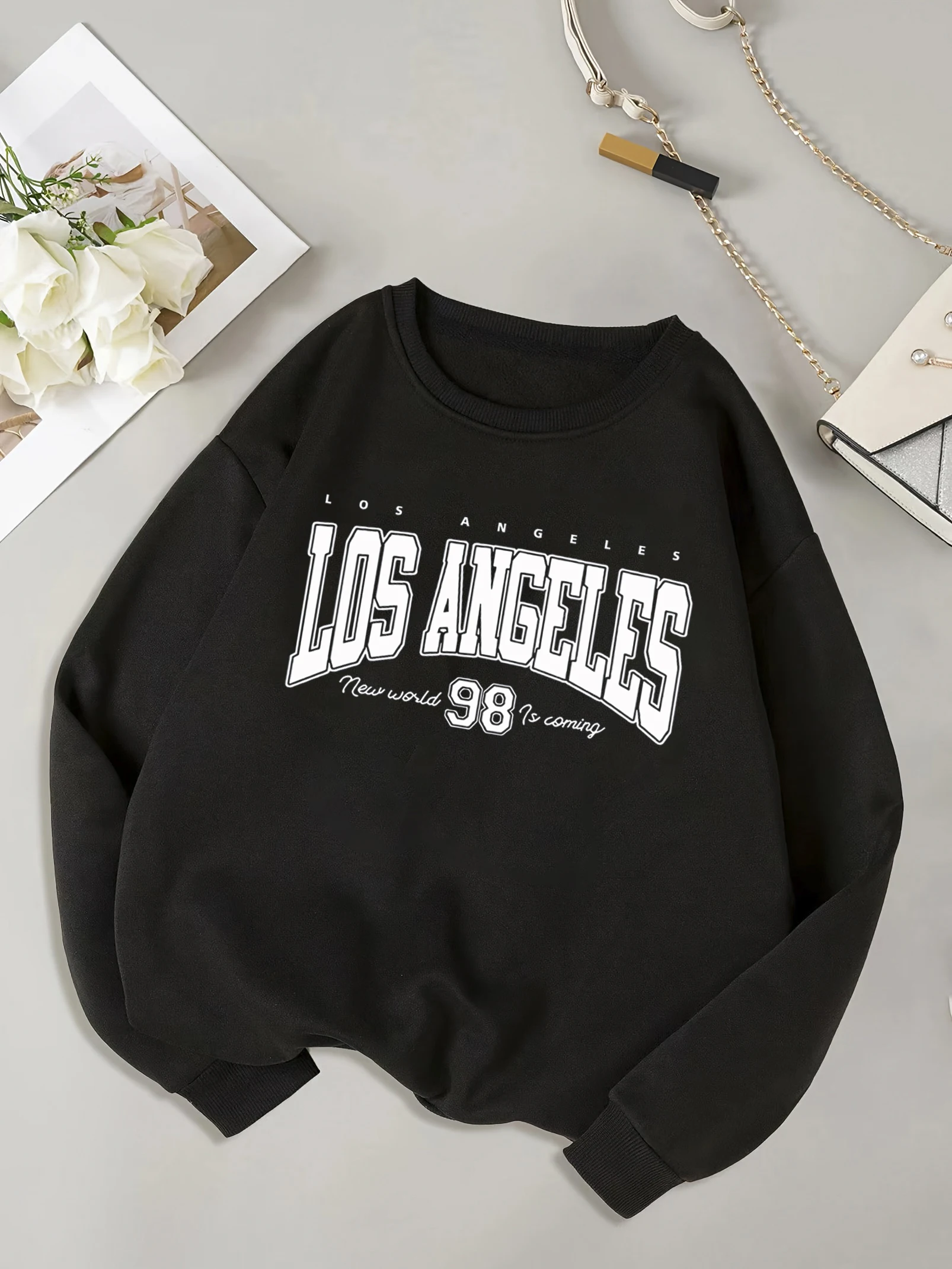 Korean trend women's sweater Los Angeles 98 letters printed women's hoodie long-sleeved O-neck pullover sports fashion clothing