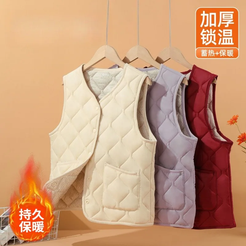 Women Autumn Winter Quilted Cotton Vest Portable Casual Ultralight Waistcoat Warm Down Cotton V-neck Loose Padded Jacket Vest