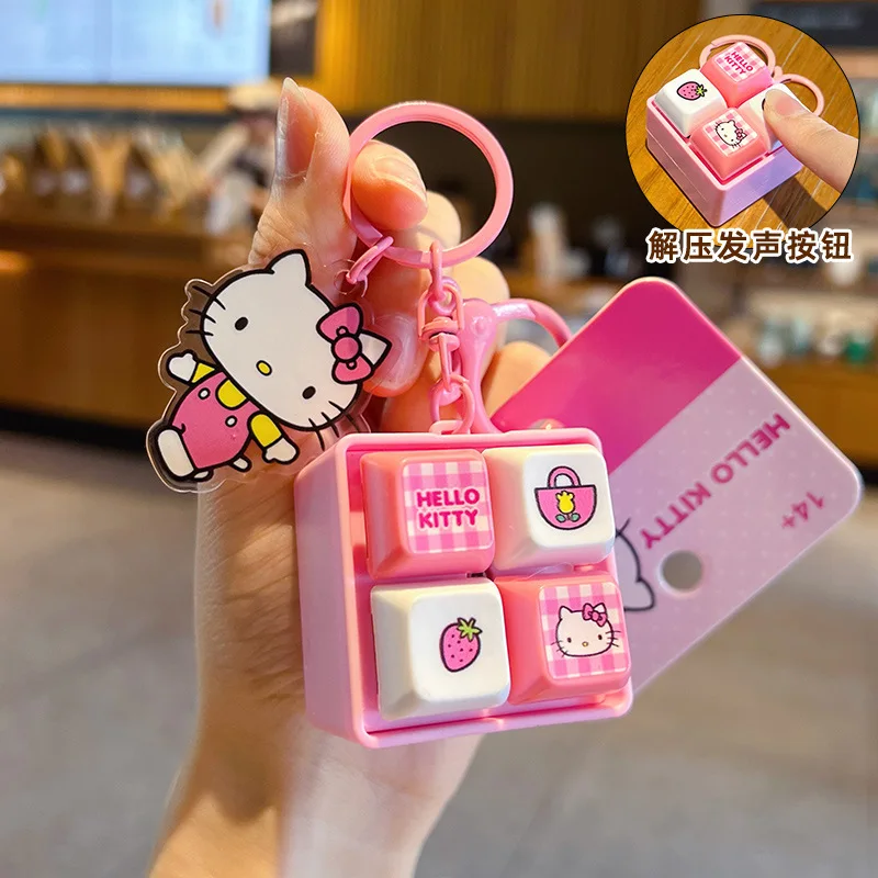 Genuine Hello Kitty 4-Grid Keychain Adorable Plaid Button With Sound Light Function Fidget Toy Kawaii Gift For Friend And Family view 2