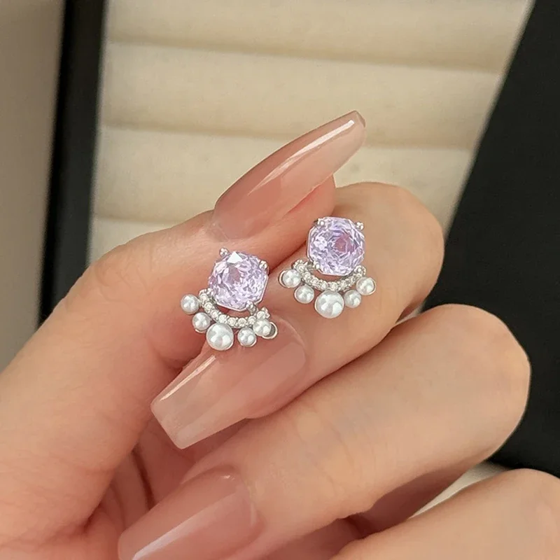 S999 Sterling Silver Needle Sweet Geometric Zircon Beads Tassel Stud Earrings for Women Trendy Party Fashion Jewelry Accessories