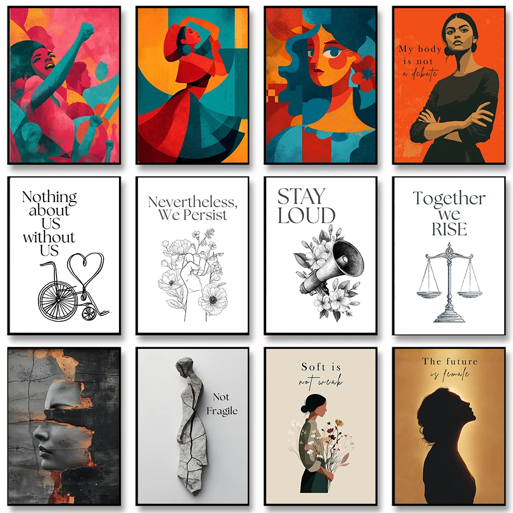 Feminist Portrait Bold Latin Colors Social Justice Female Power Canvas Painting Wall Art Poster Picture Home Decor Mural Cuadros