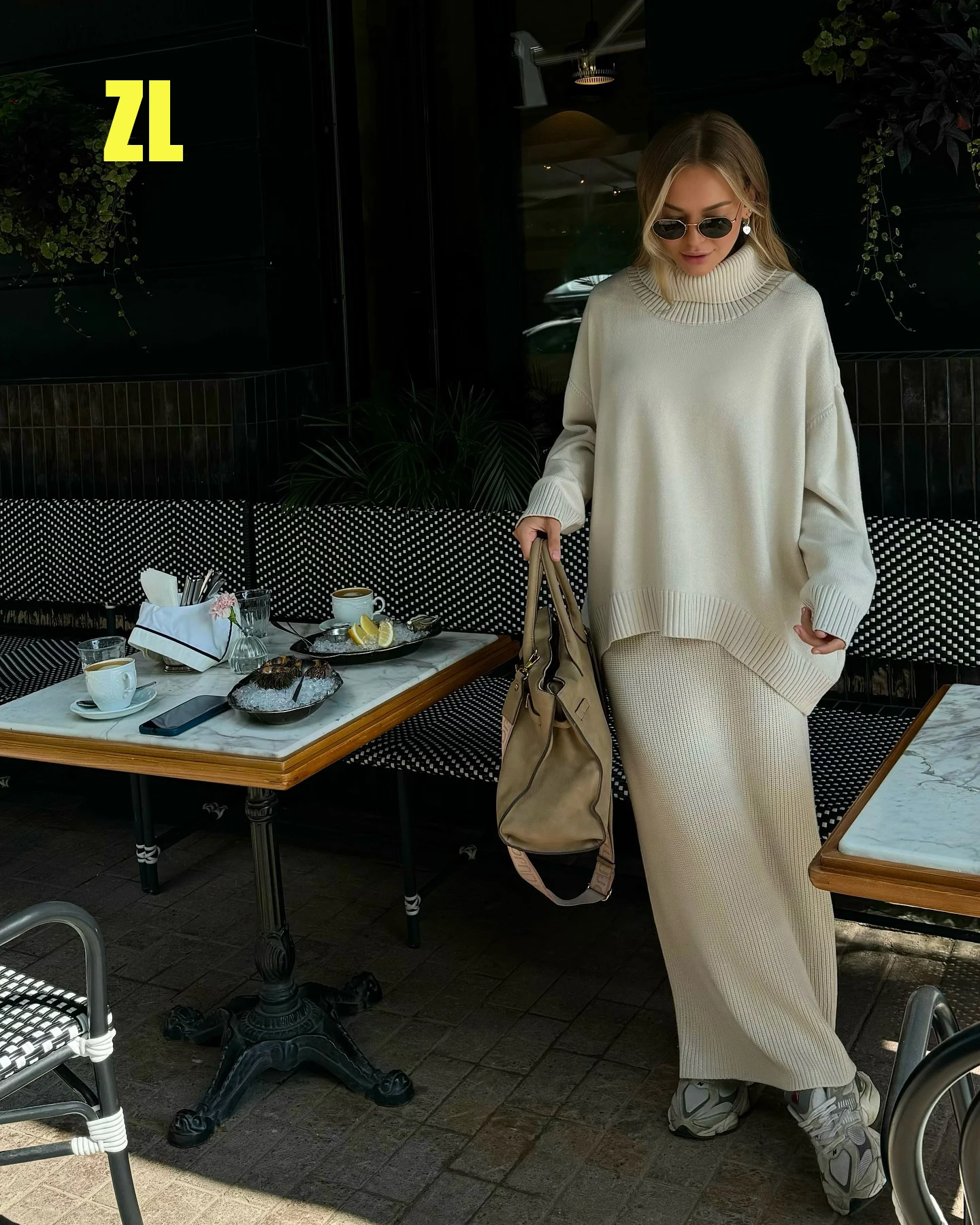 

Casual Office Lady Winter Ladies Suits Half high collar Pullover Tops Sweater High Waist Loose Solid Skirt