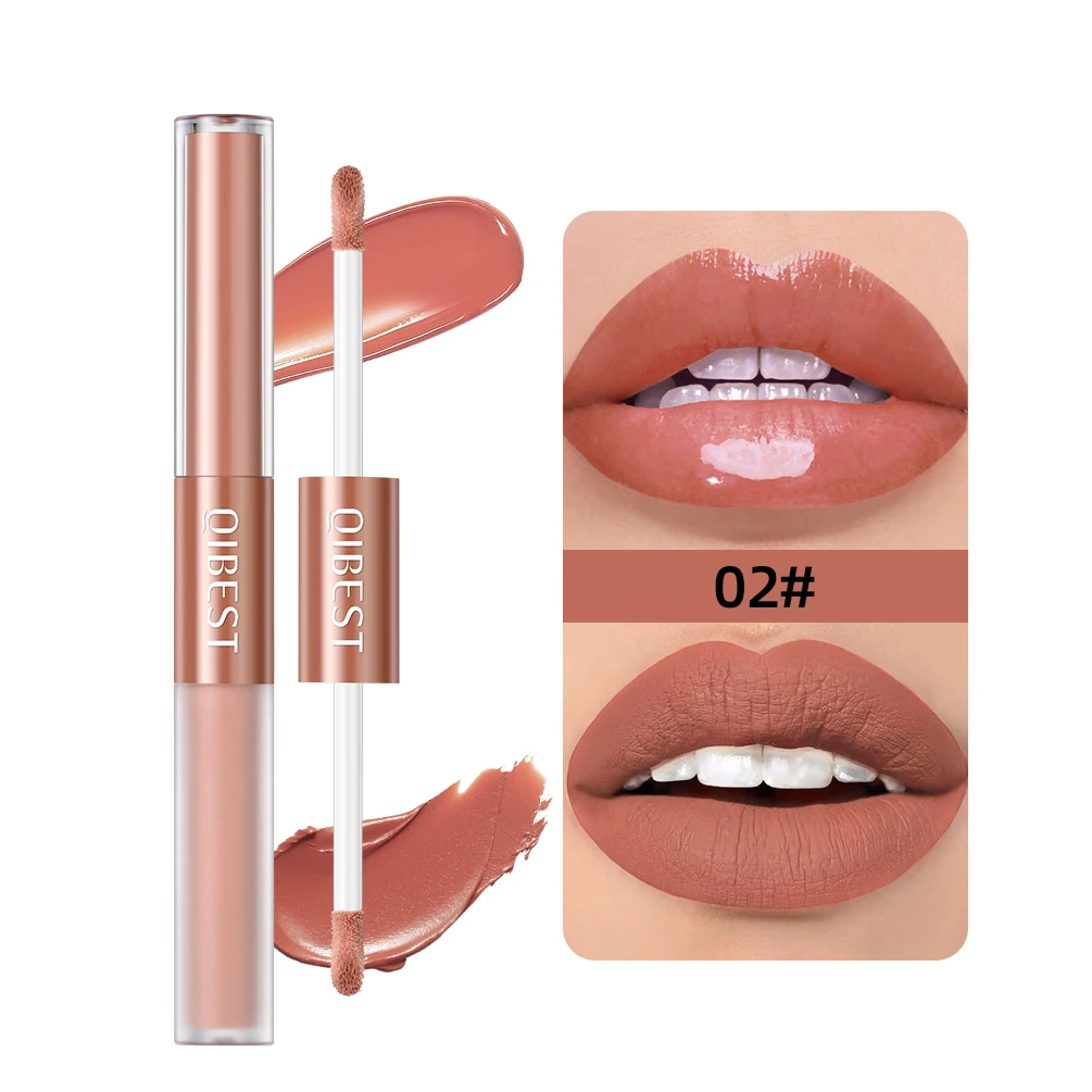 

QIBEST Double Head Glossy Lipstick Mirror Water Lip Gloss Lasting Moisturizing Lip Glaze Waterproof Matte Liquid Lipstick Makeup