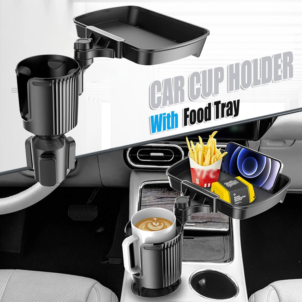 Car Cup Holder with Tray Holder, 360-Degree Adjustable Beverage Holder Coffee Hamburger Storage Box Car Small Dining Table