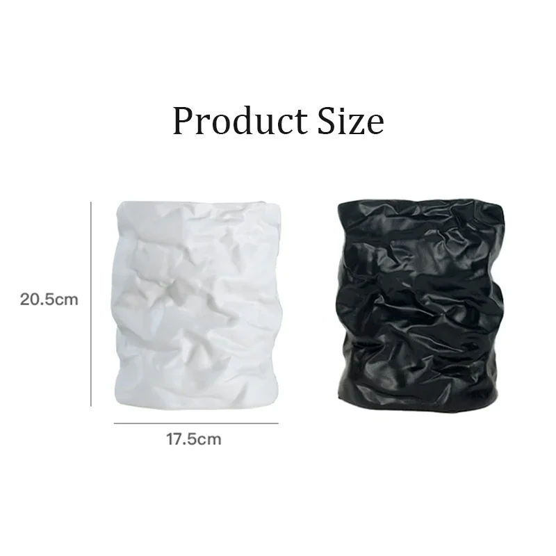 Nordic Ceramic Resin White Black Vase Simple Wastebasket Shape Vase Flower Pot Art Decor Desk Ornaments Paper Bag Vase