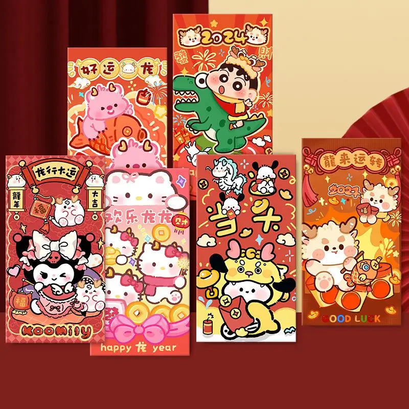 10pcs Sanrio Hello Kitty Red Envelope Anime Figure Kuromi Pachacco New Year's Money Cartoon Kawaii Party Wedding Red Packet