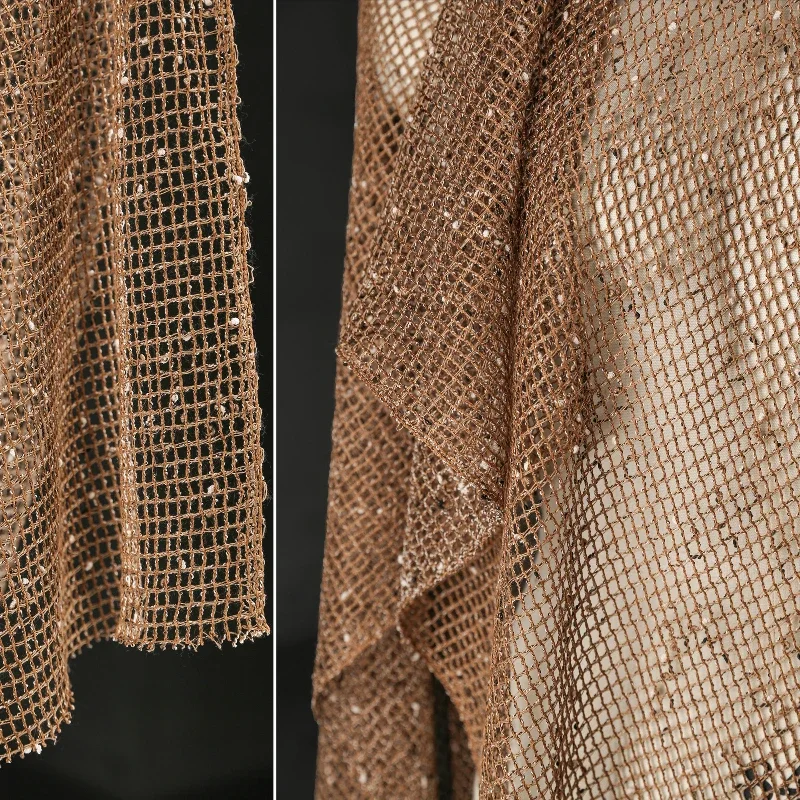 Brown Caramel Texture Particle Mesh Fabric Reconstructed Fish Mesh See Through Yarn Dress Clothing Designer Fabric