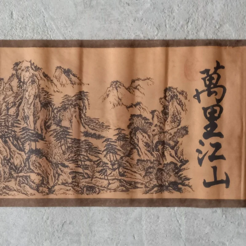 Famous Artist's Long Scroll Painting, "Spring Day on the River," Framed for Interior Decoration