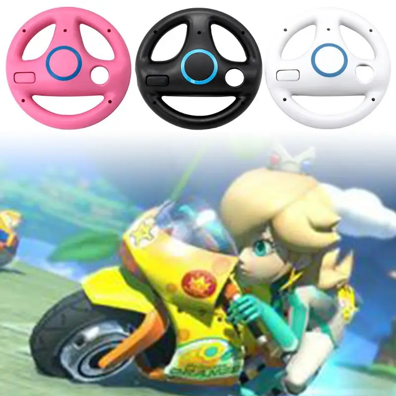 3 Color 4 Suction Cup ABS Steering Wheel for Wii Kart Racing Games Remote Controller Console with Automatic Rotation