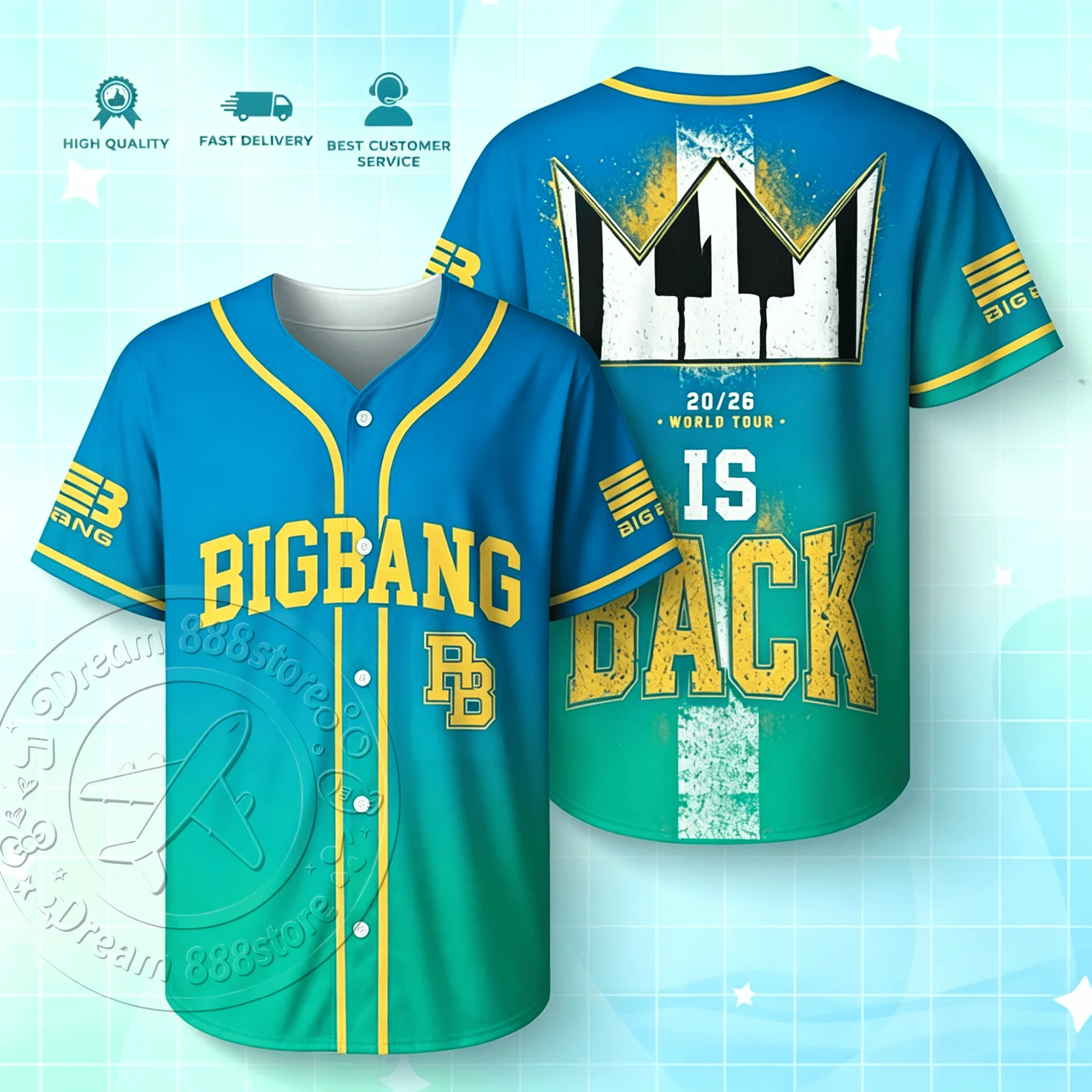 BIGBANG 20Th Anniversary Concert Merch Baseball Jersey Dopamine Contrast Graphic Men Women Loose Casual Kpop Concert T-shirt