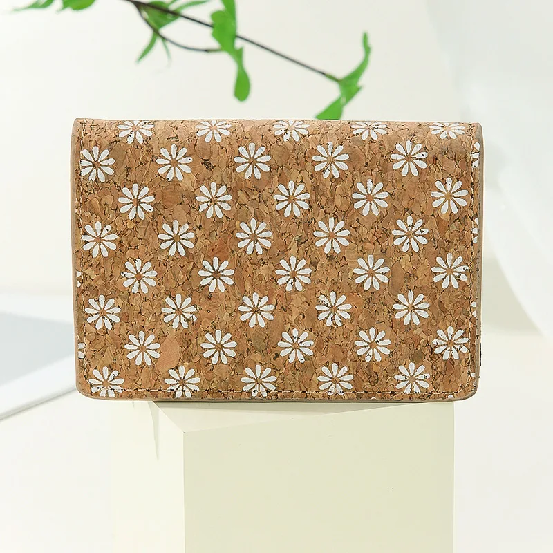 8pcs Card Holder Retro Cork Leather Tiny Flowers Geometry Printing Flap Cover Hasp Purses