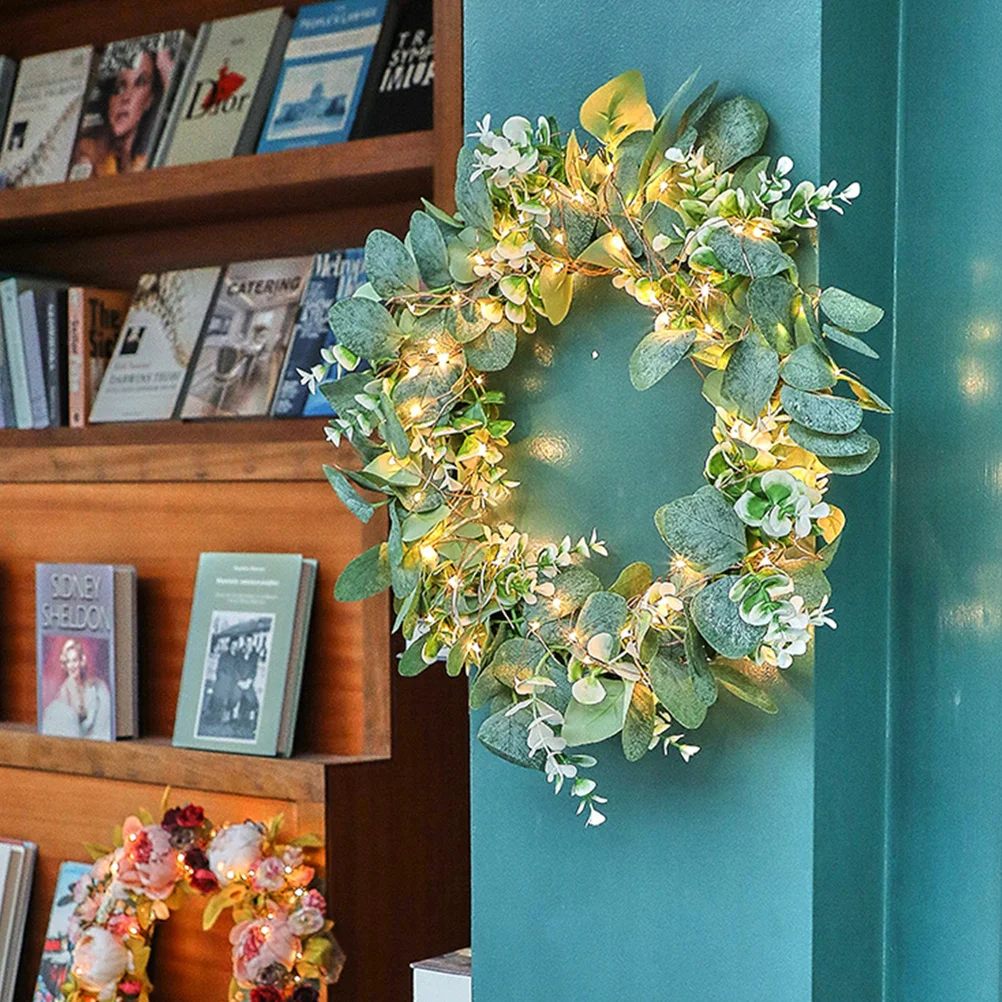 

Decorative Wreath Lights Simulation Eucalyptus Hanging Garland For Door Home Wedding Outdoor Party Decoration Wreath