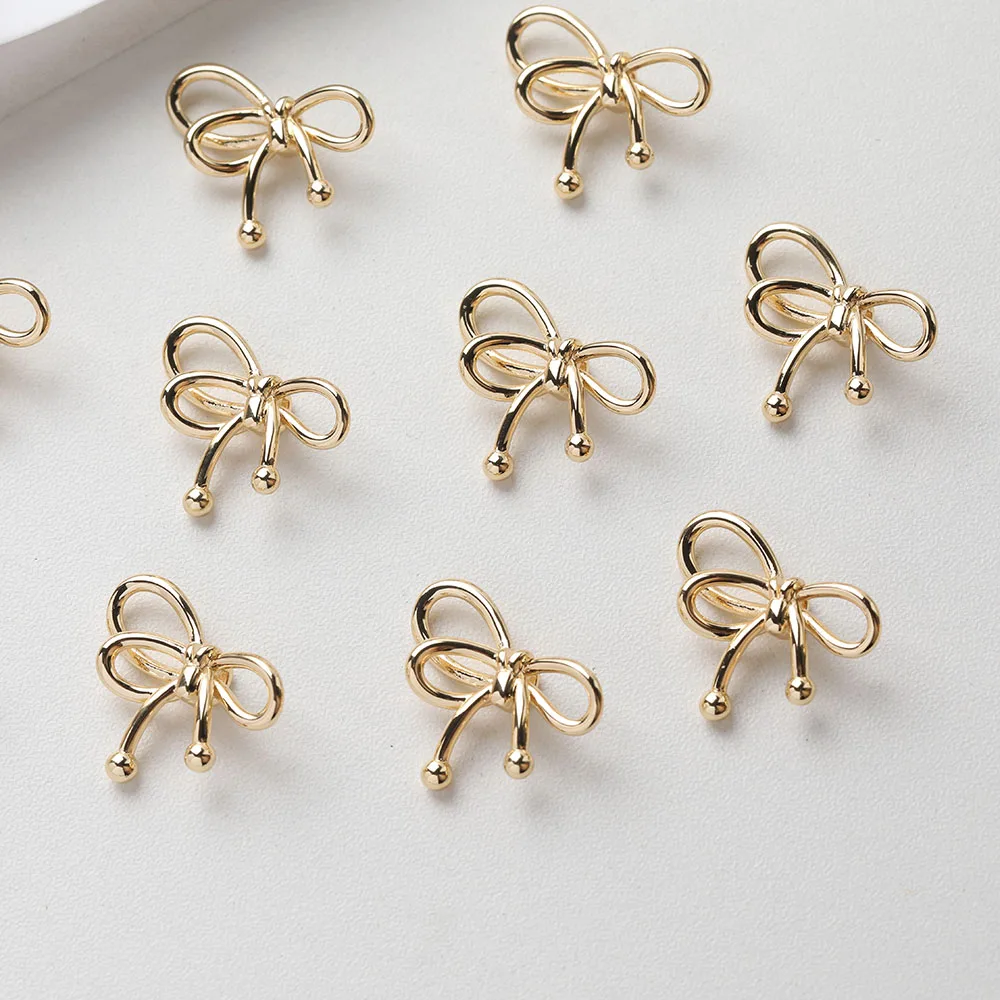 4PCS Dainty Bow shape beads Jewelry Making Bracelet Necklace Supplies Pendant DIY Brass 14k Gold Plated Accessories