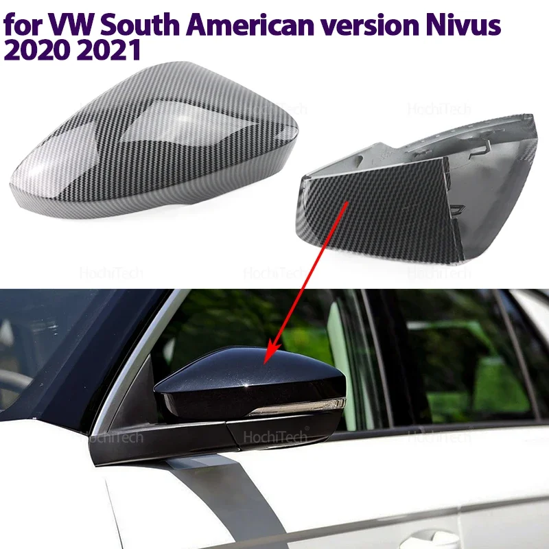 Black/Carbon Fiber Car Side Door Mirror Cap Rearview Mirror Covers For Volkswagen South American Nivus Pre-facelift 2020 2021