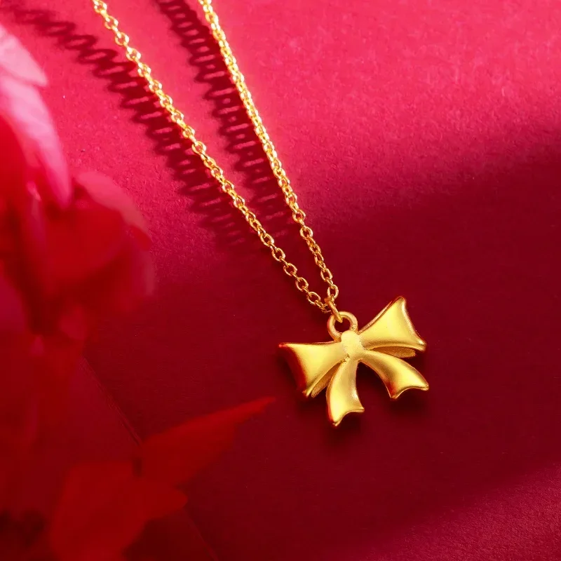 

9999 Real Gold The same bow collarbone chain gold sweetheart bow princess necklace women