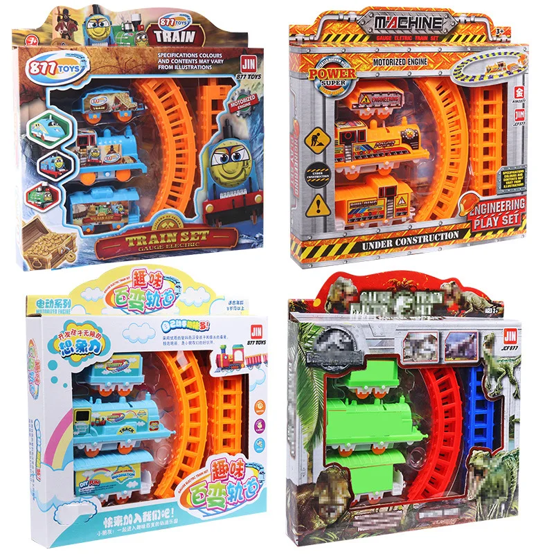 Cartoon Versatile Educational Assembling Track Car Toy Set for Rail Trains Head Children's Toys with Two Carriages Track Set