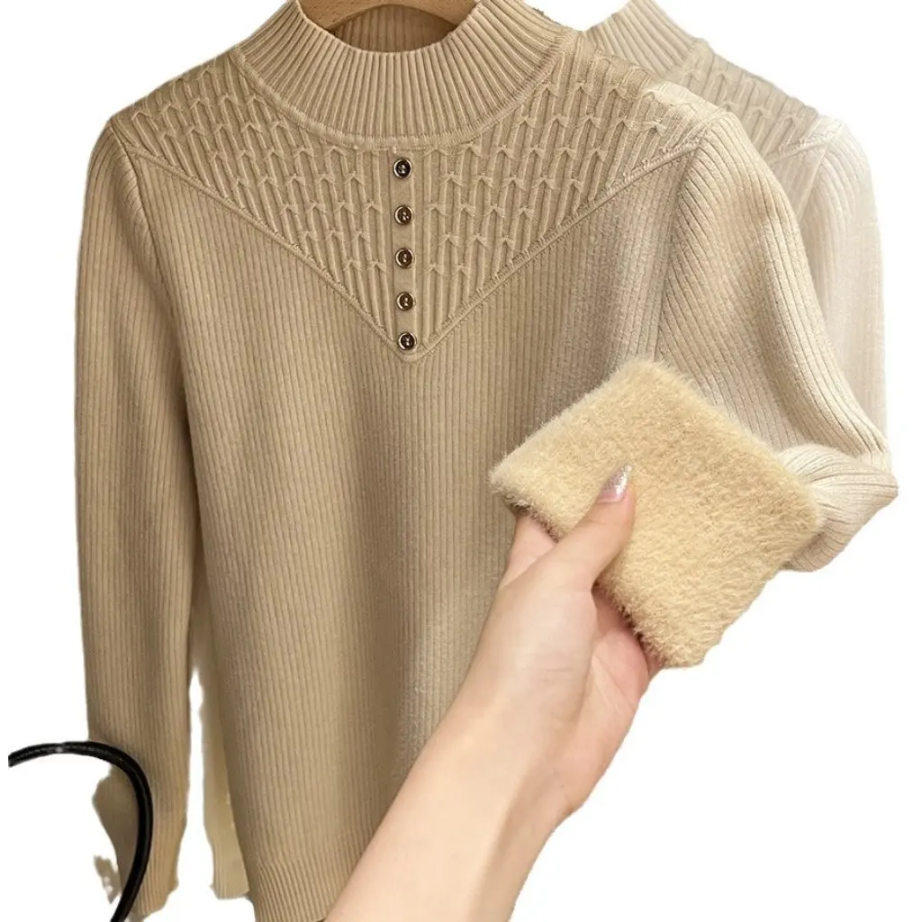 

Цельная норковая бархатная утолщенная трикотажная базовая рубашка, облегающий теплый свитер с высоким воротником на осень и зиму