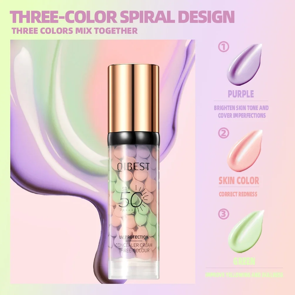 40g Face Makeup Primer Tri-color Cream Brighten Contour Color Isolation Waterproof Makeup Foundation Natural Makeup Base Cream