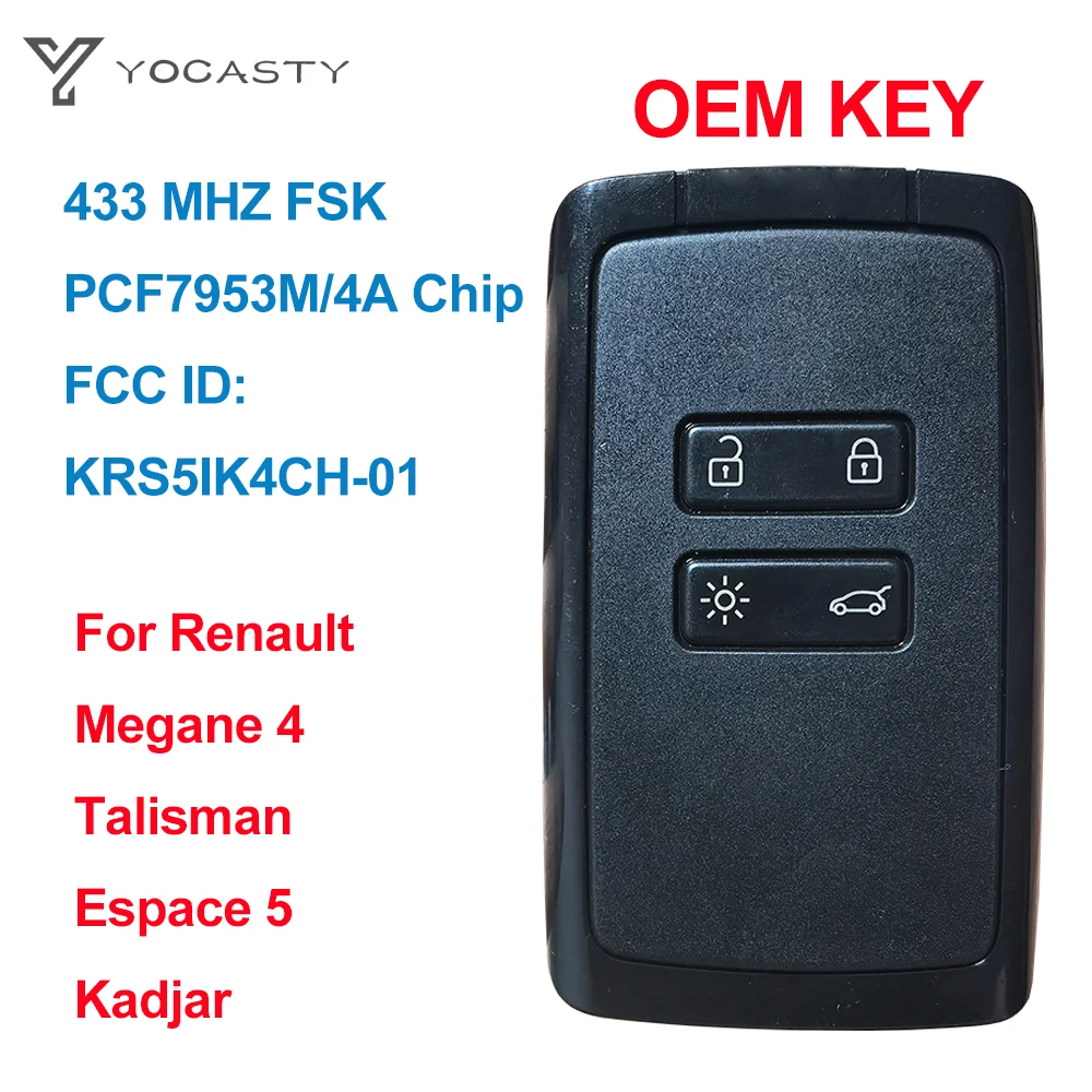 Original OEM Keyless Smart Card Key For Renault Megane 4 Talisman Espace 5 Kadjar 2016 2017 2018 2019 434Mhz 4A Chip KR5IK4CH-01