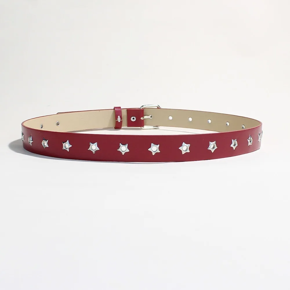 

Fashion Punk Women's Belt Korean Style Casual Metal Buckle Waistband Star Hollow Eyelet Versatile Waist Strap Jeans Decor