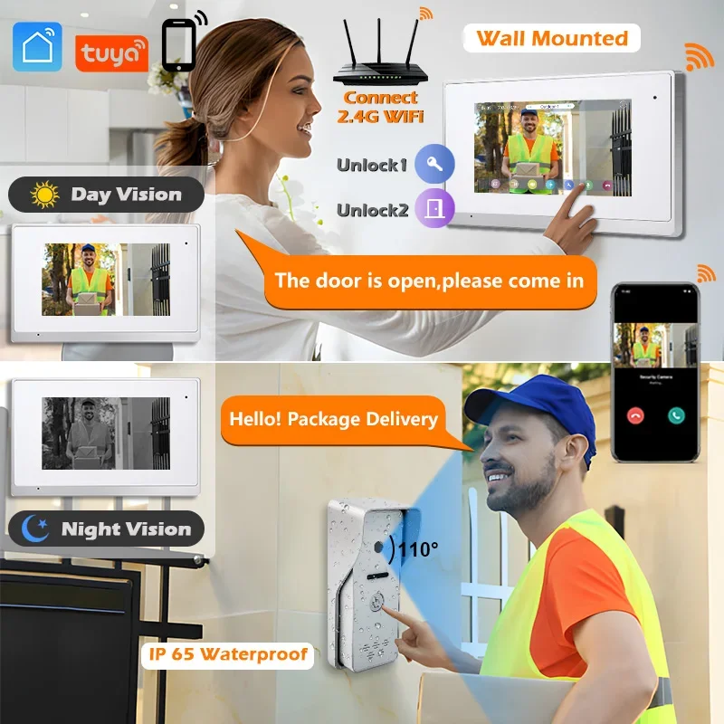 Interruptor inteligente para puerta abierta, dispositivo inalámbrico con 2 pantallas, Ip 1080P, Wifi, aplicación Tuya, cámara de vídeo, timbre magnético, precio de fábrica