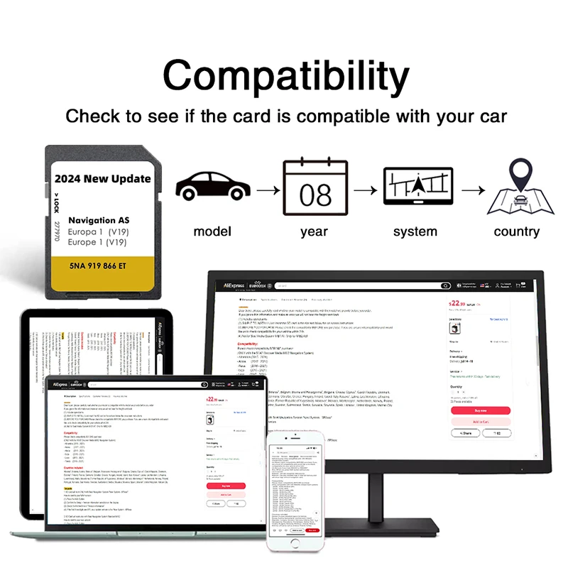 Atualização de cartão SD para navegação VW AS Europa 2024 versão AS V19 Navi System MIB2 com filme antiembaçante gratuito