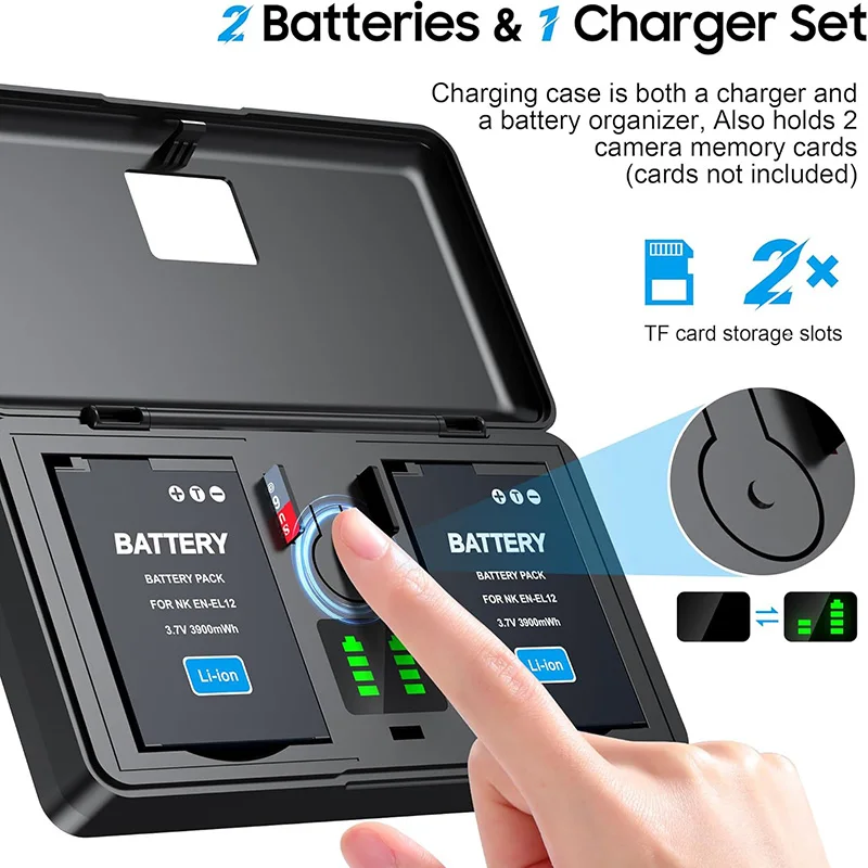 EN-EL12 ENEL12 Battery and Charger for Nikon Coolpix S9700 S9500 S9400 S9300 S9100 S8200 A1000 B600 W300 A900 AW100 AW110 AW120