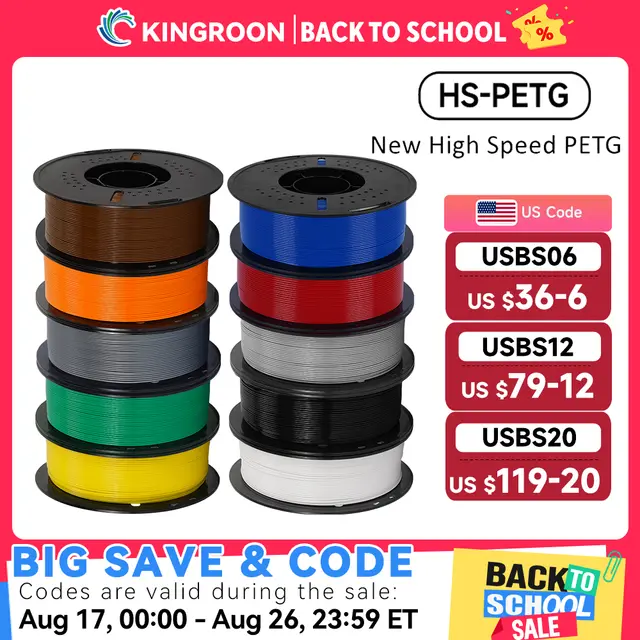 KINGROON Newest HS-PETG 3D Printer Filament 1.75mm High Speed 3D