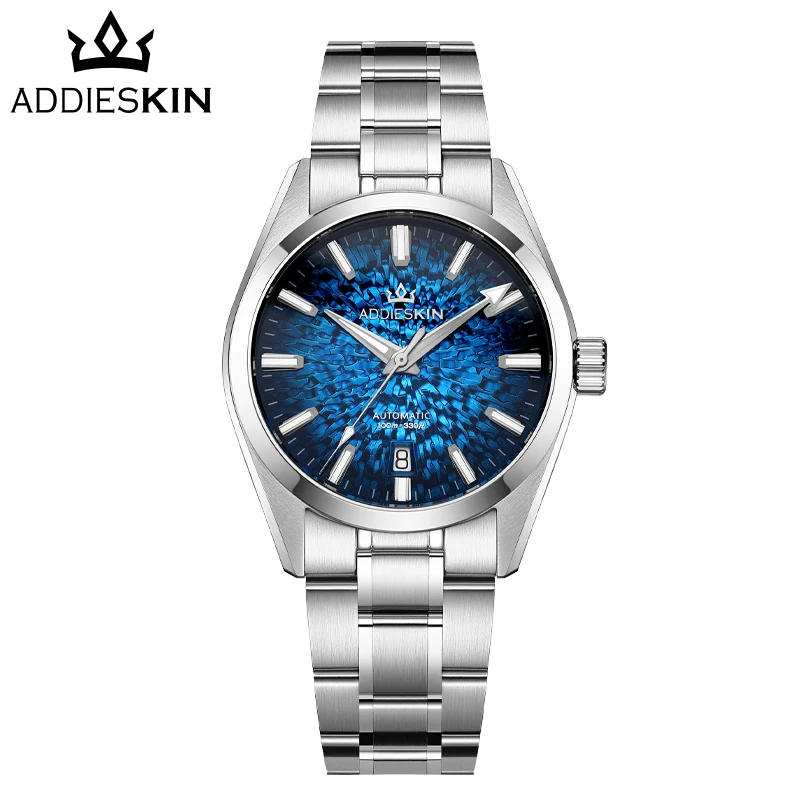 ADDIESKIN K003 Blue Men's Automatic Watch Hammered Texture Dial Sapphire Crystal Miyota 9015 BGW9 Luminous Mechanical Wristwatch