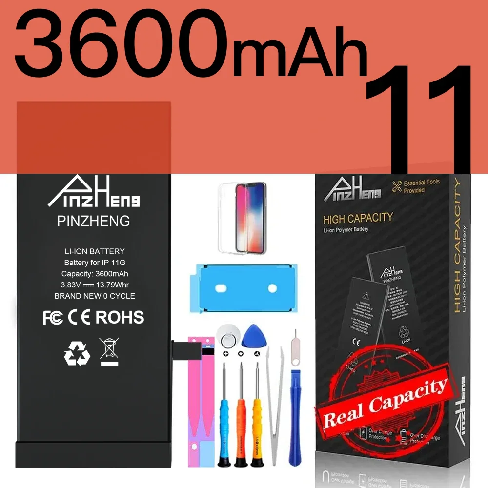 PINZHENG Echte batterij met hoge capaciteit voor iPhone X XR XS Max 12 13 Mini Pro Max 11 Pro Max Vervanging Bateria Garantie Eén jaar