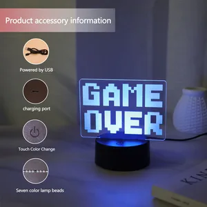 Điều khiển cảm ứng đầy màu sắc đêm 3D, trò chơi, USB, đầy màu sắc, thay đổi, trang trí phòng, bàn 6 Bán hàng chính Luminaria 3D Touch Full Moon Abajur LED - №6