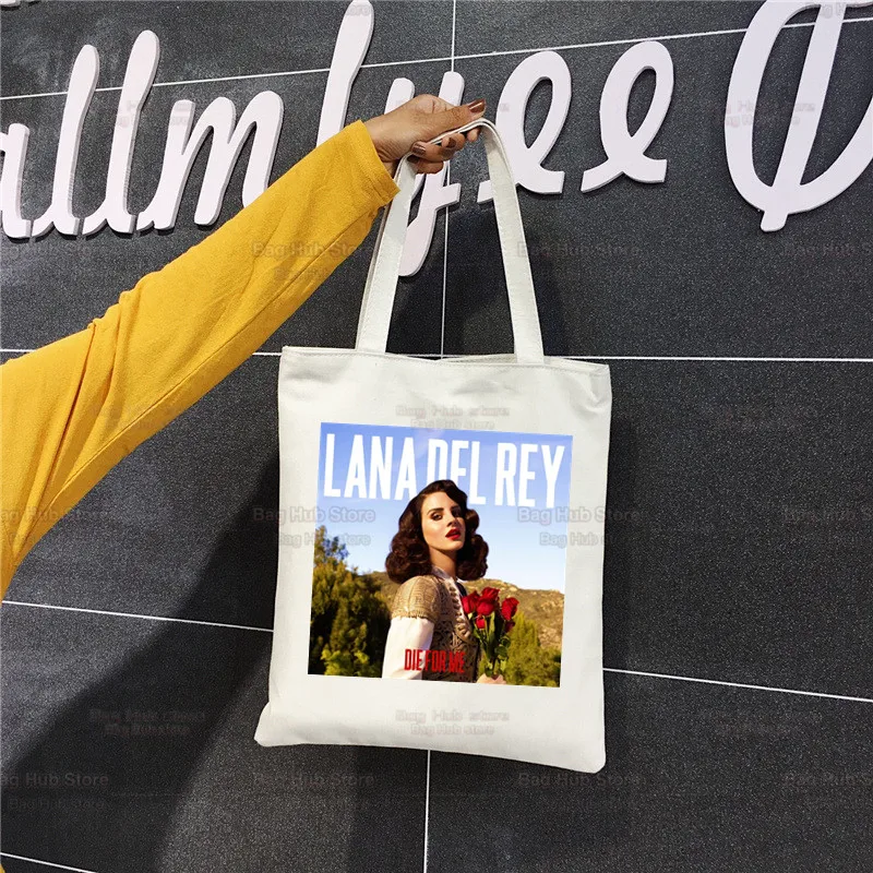 Sacola de lona Lana Del Rey para mulheres, bolsa de compras Eco, bolsa de ombro de grande capacidade, bolsa de compras dobrável feminina