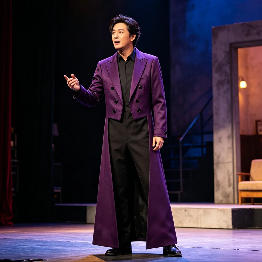 Elegant Men Purple Double Breasted Long Tail Coat Stage Show Magician Theater Performance Costume Formal Modern 1 Piece Jacket